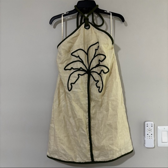 Farm Rio Sand Coconut Embroidery Halter Neck Mini Dress Size M - Picture 3 of 8